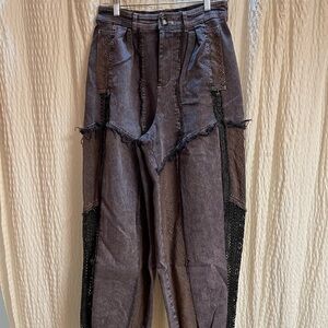Oli & Hali Distressed Two-Tone Gray and Black High-Waist Pants
